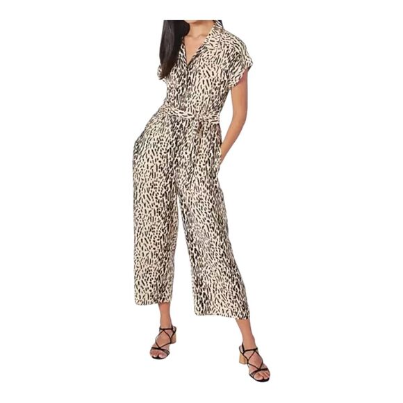 Joie Jumpsuit Jailee Leopard Print Small Relaxed Fit Cropped Hem Tie Belt - Picture 1 of 13